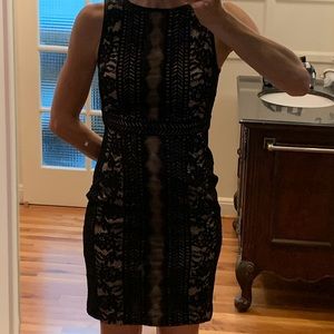 Adriana Papell size 2P black lace / sheer cocktail dress